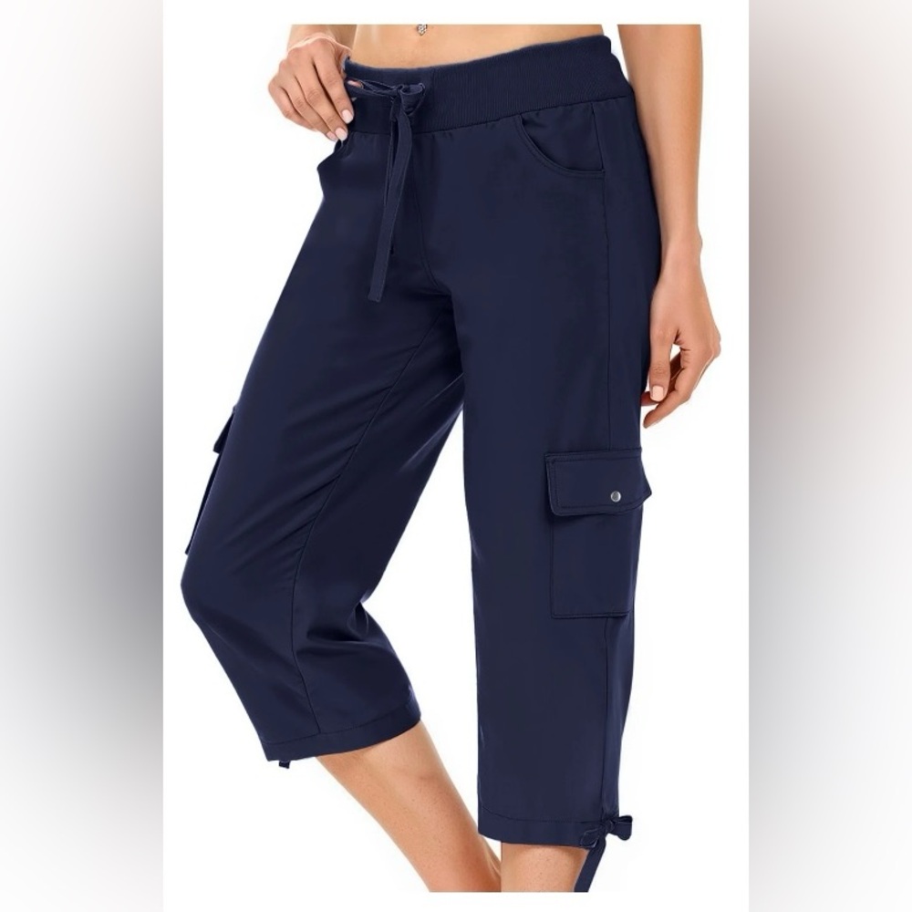 Navy Women's Capris with Pockets - Picture 2 of 6